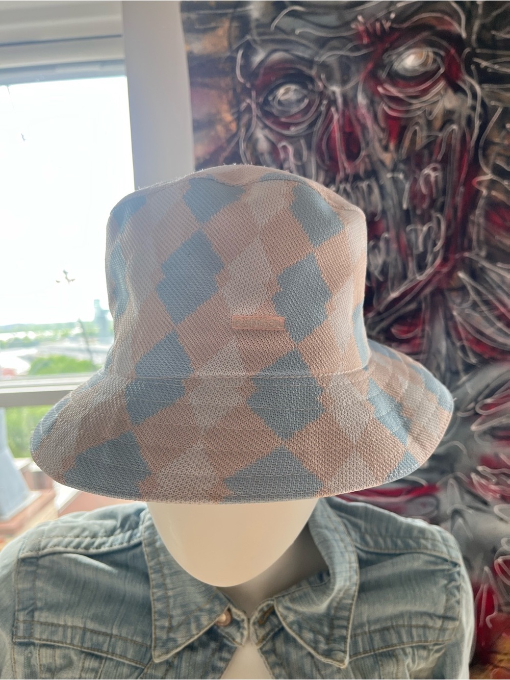 Kangol Pink & Blue Argyle Knit Bucket Hat
